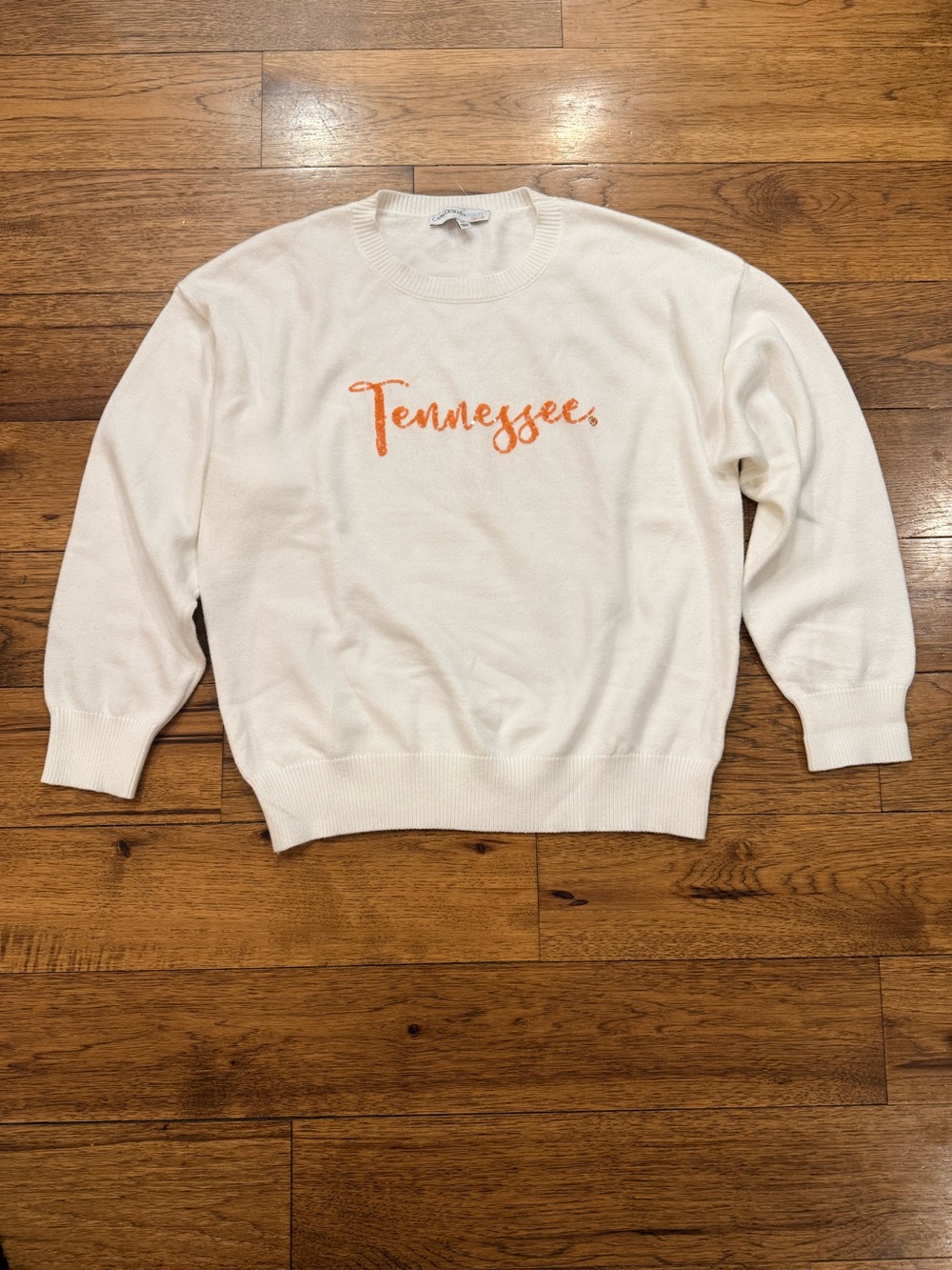 White 'Tennessee' in Sequins Crewneck Sweater - Orange Script